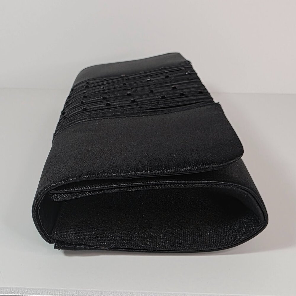 Black Satin Beaded Clutch Evening Bag Crossbody Formal - Picture 4 of 12
